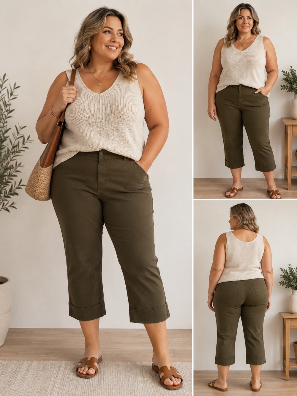 Banana Republic Olive Cropped Capri Pants — Plus Size